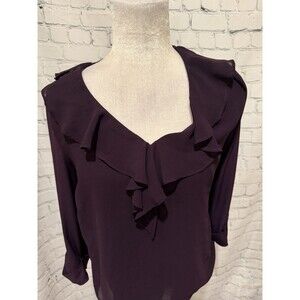 Karl Lagerfeld Blouse Long Sleeve Plum Ruffle Top Size Medium
